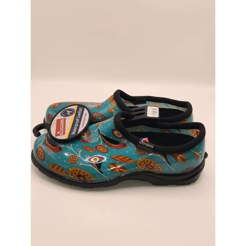 Sloggers Women's Waterproof Garden Rain Clogs Birds Turquoise Size 9 New